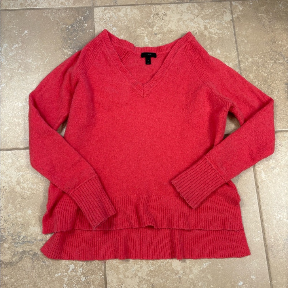 J.Crew Coral V-Neck Merino & Alpaca Sweater – Soft, Warm, Layering Essential